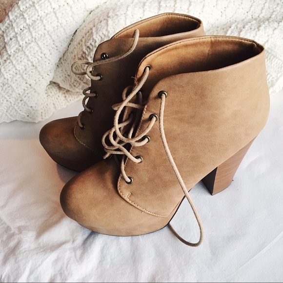 Soda Shoes - ✽ Brown Lace Up Heeled Booties ✽